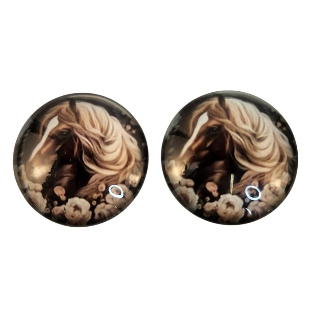 Set of 2 Horse Glass Cabochons 1 Inch Round, Floral Dome Craft Supply for Jewelr
